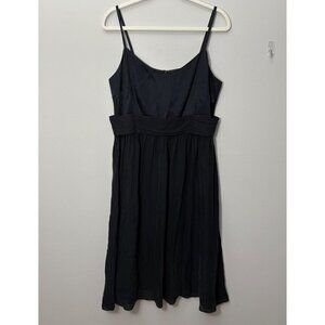 Garnet Hill 100% Silk Black Spaghetti Strap A-Line Fit & Flare Dress 12